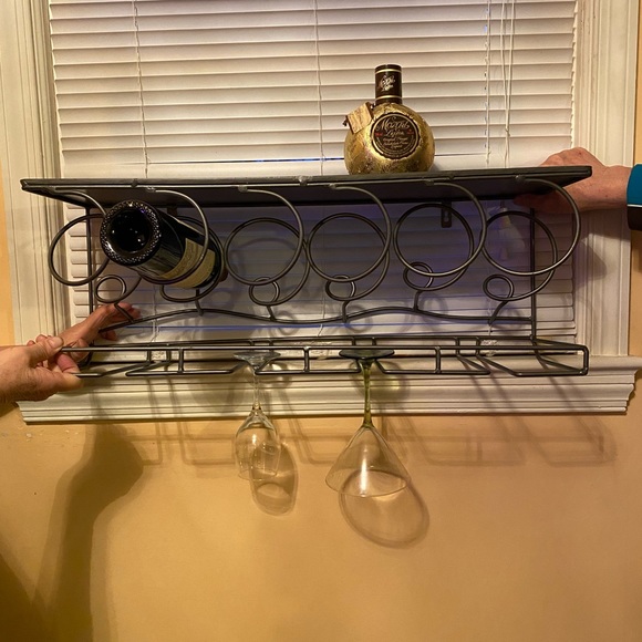 Wall Mounted Wine Rack With Shelf And Glass Rack